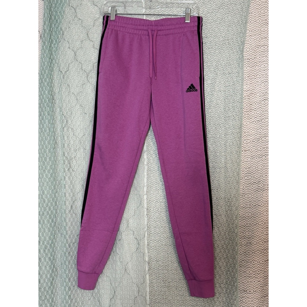 Adidas 3 Stripe Purple Black Elastic Tie Waist Sweatpant Joggers Pockets NWOT S
